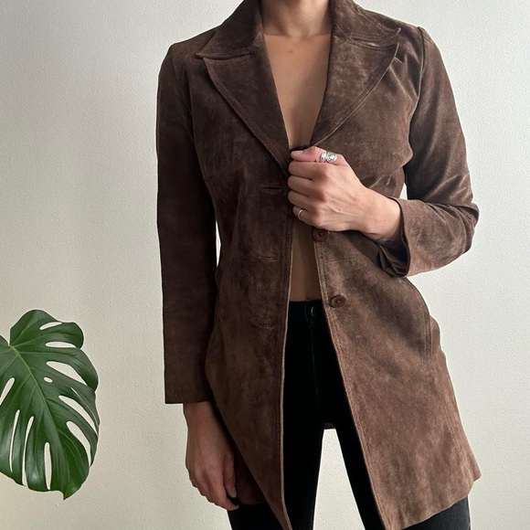 Vintage Chocolate Brown Suede Duster Jacket - Picture 2 of 7
